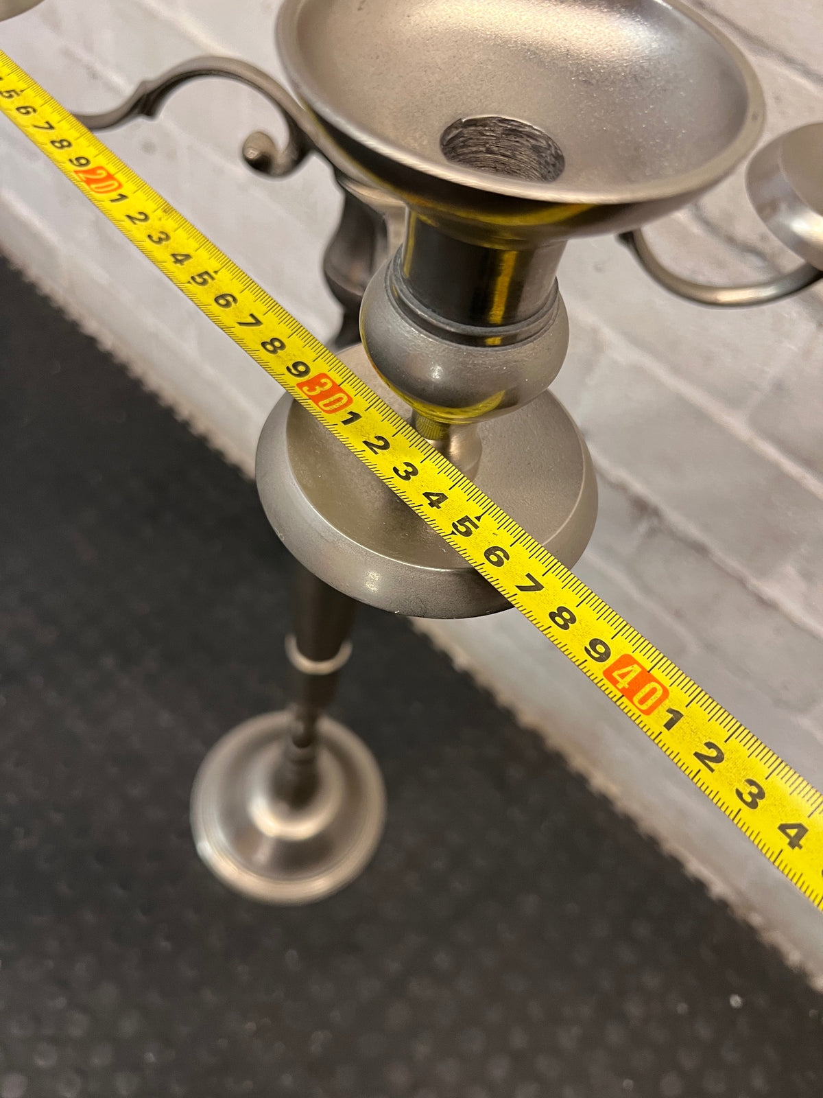 Tall Five-Arm Silver Floor Candelabra — Fair Condition with Surface Wear – depth measurement