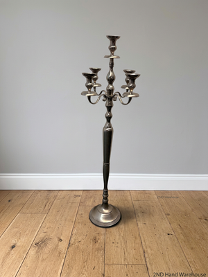 Tall Five-Arm Silver Floor Candelabra — Fair Condition with Surface Wear – styled product image