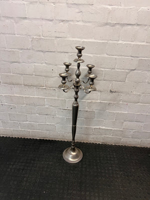 Tall Five-Arm Silver Floor Candelabra — Fair Condition with Surface Wear – top view