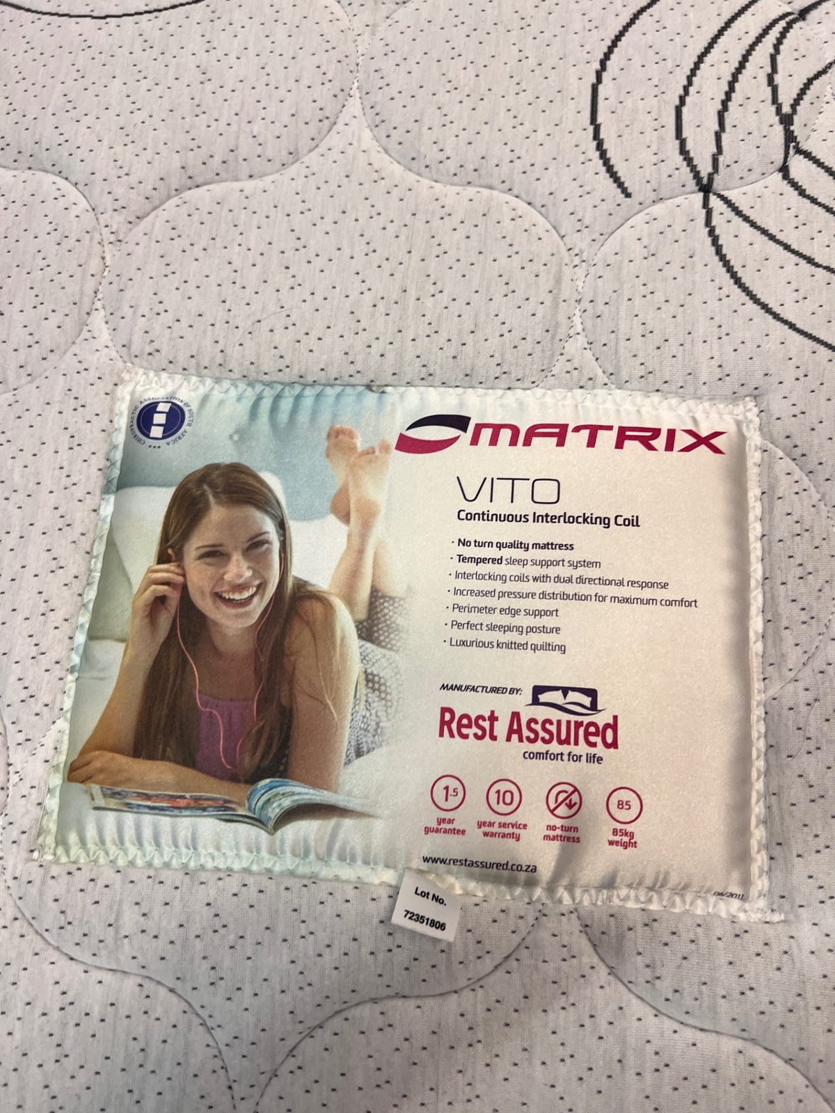 Rest Assured Matrix Vito Double Mattress — Fair Used Condition – top view