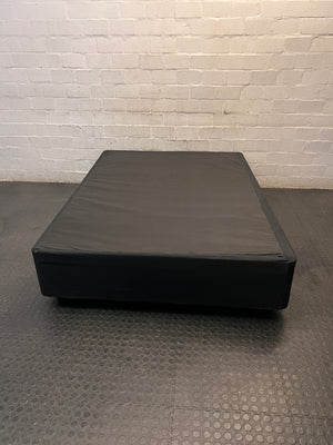 Black Fabric Upholstered Double Bed Base — Well Used Bed Base – main front view
