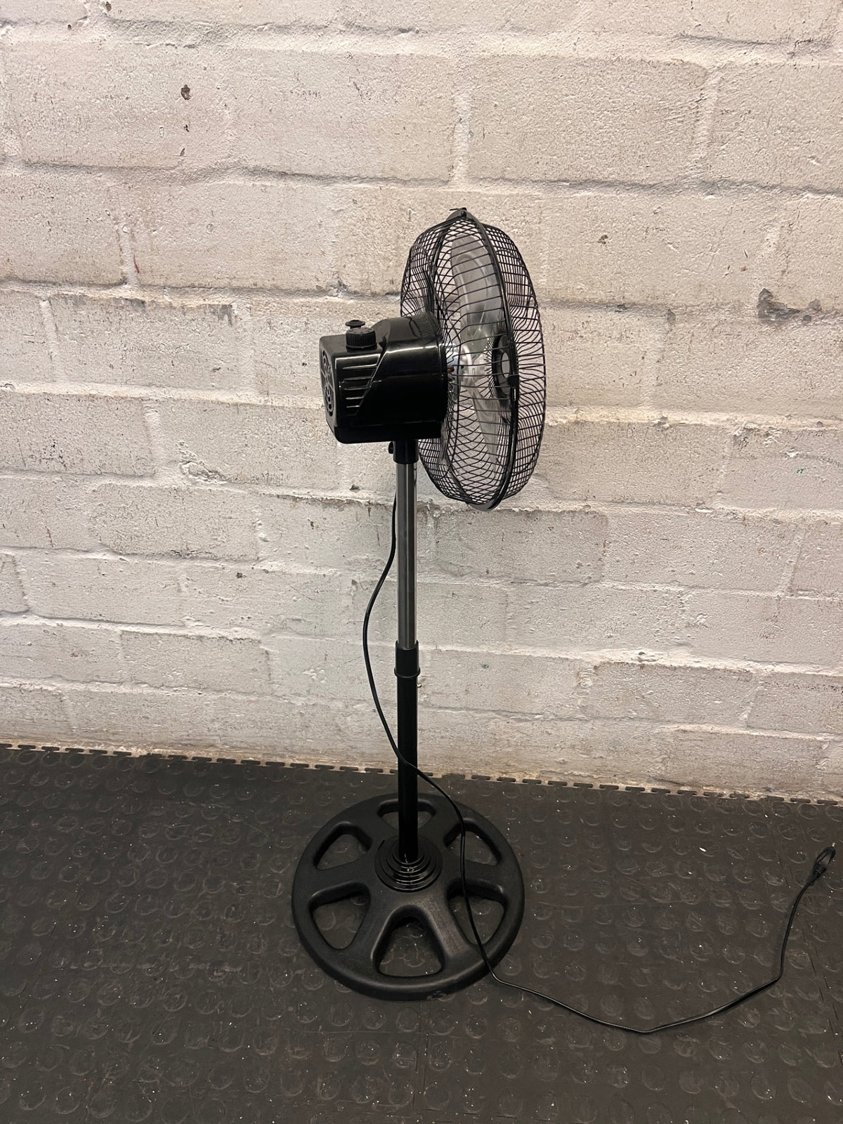 Bluetech Chrome and Black Standing Fan — Good Working Order – back view