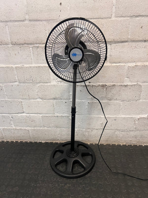 Bluetech Chrome and Black Standing Fan — Good Working Order – main front view