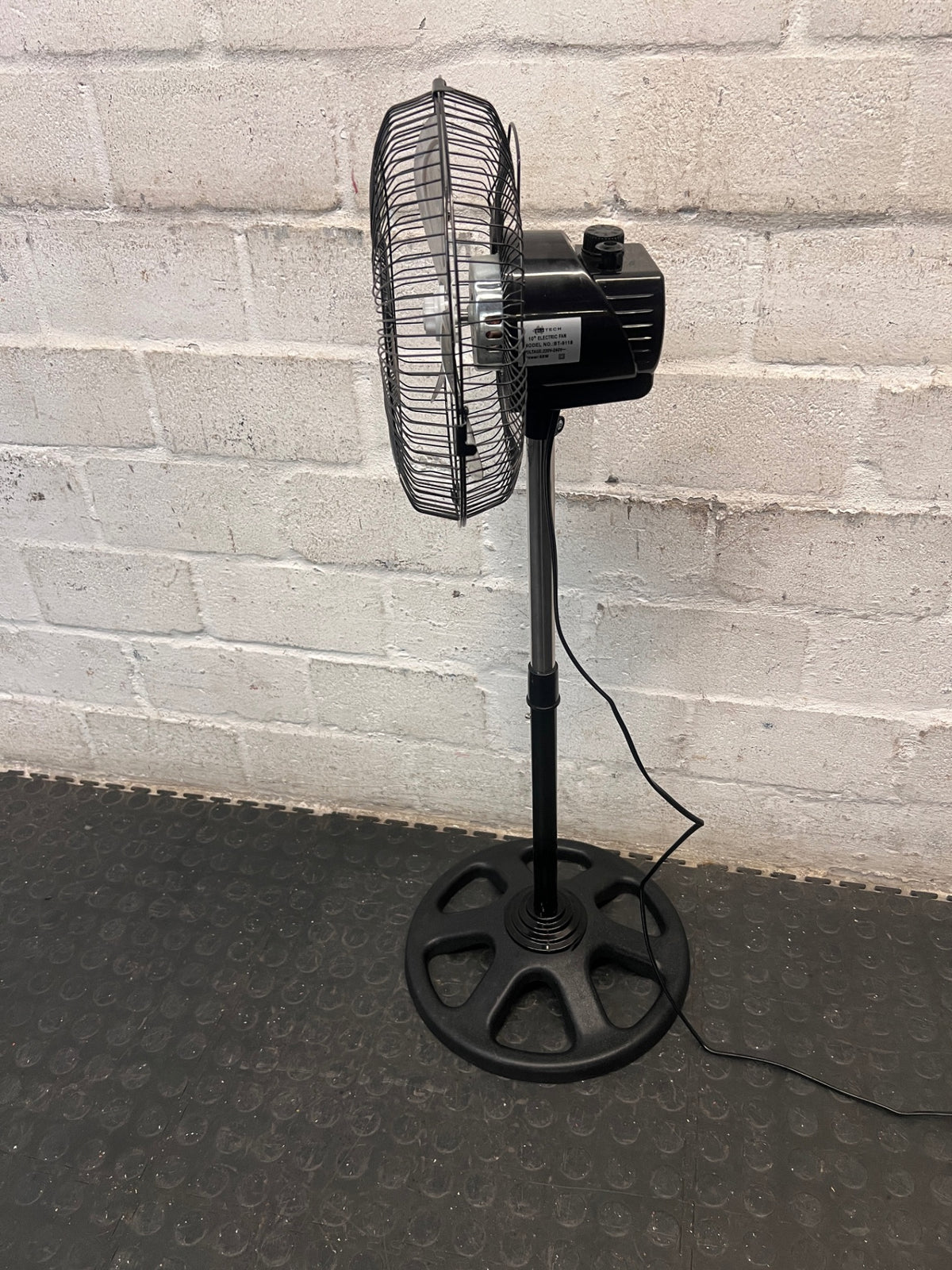 Bluetech Chrome and Black Standing Fan — Good Working Order – side view