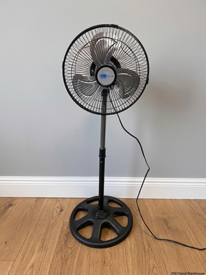 Bluetech Chrome and Black Standing Fan — Good Working Order – styled product image