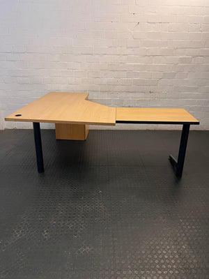 L-Shaped Office Desk in Light Oak Finish – back view
