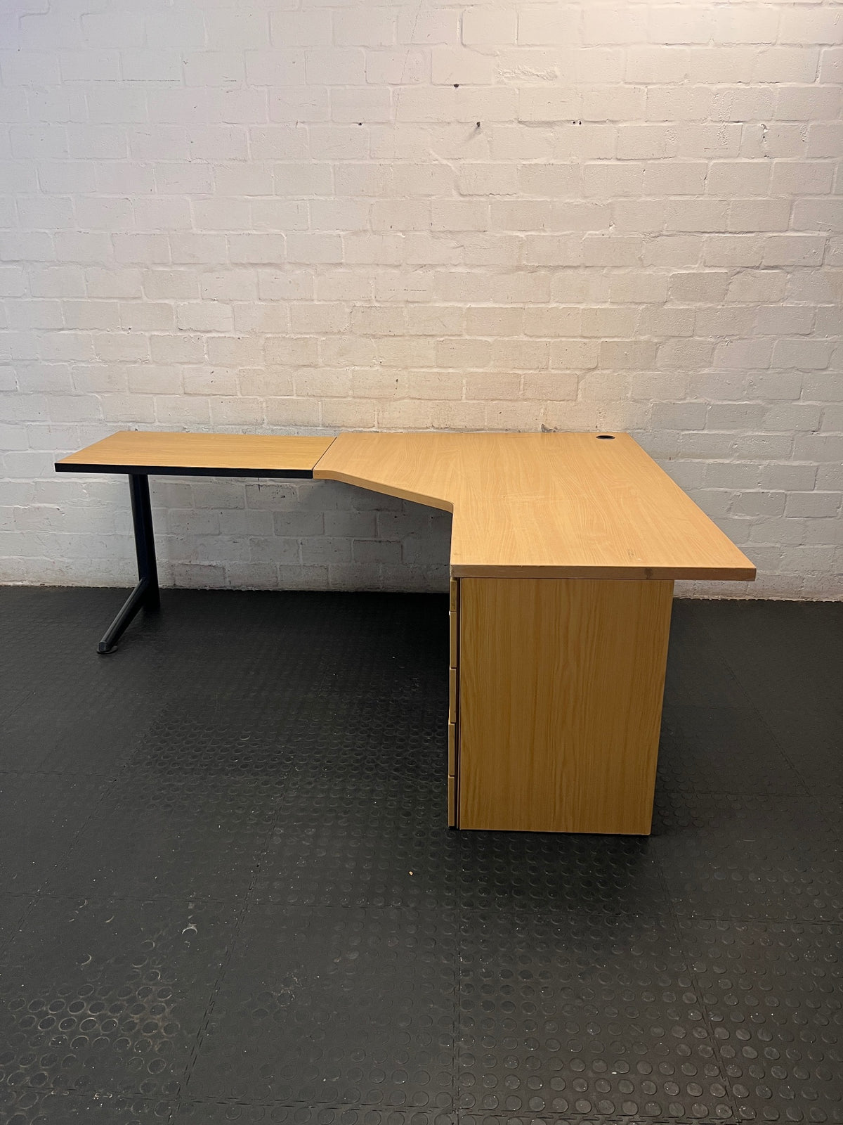L-Shaped Office Desk in Light Oak Finish – main front view