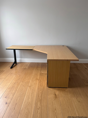 L-Shaped Office Desk in Light Oak Finish – styled product image