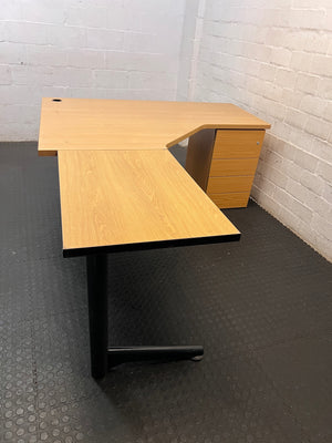 L-Shaped Office Desk in Light Oak Finish – top view