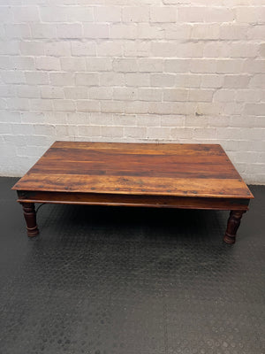 Large Rustic Wooden Coffee Table with Metal Studs — Good Working Order – main front view