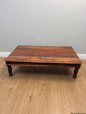 Large Rustic Wooden Coffee Table with Metal Studs — Good Working Order – styled product image