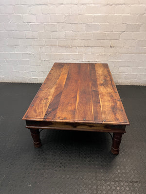 Large Rustic Wooden Coffee Table with Metal Studs — Good Working Order – top view