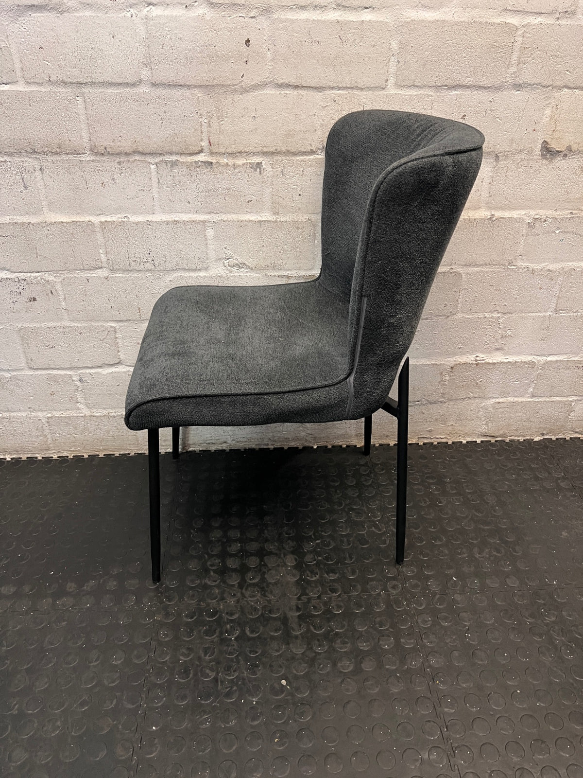 Charcoal Upholstered Dining Chair with Black Metal Legs – condition detail