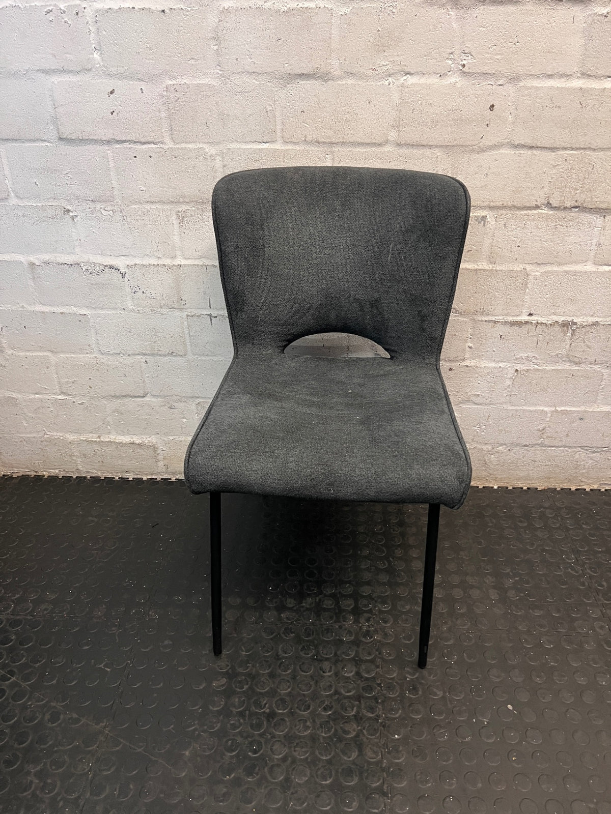 Charcoal Upholstered Dining Chair with Black Metal Legs – main front view