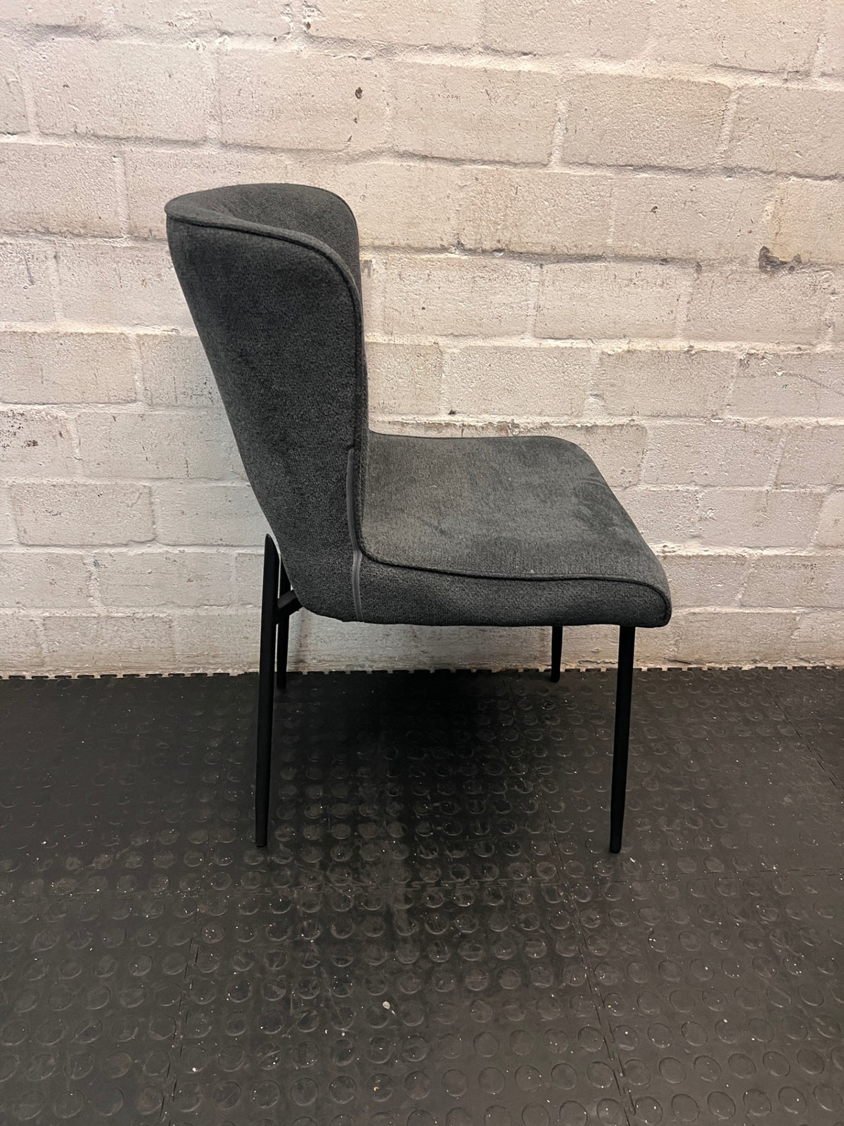 Charcoal Upholstered Dining Chair with Black Metal Legs – top view
