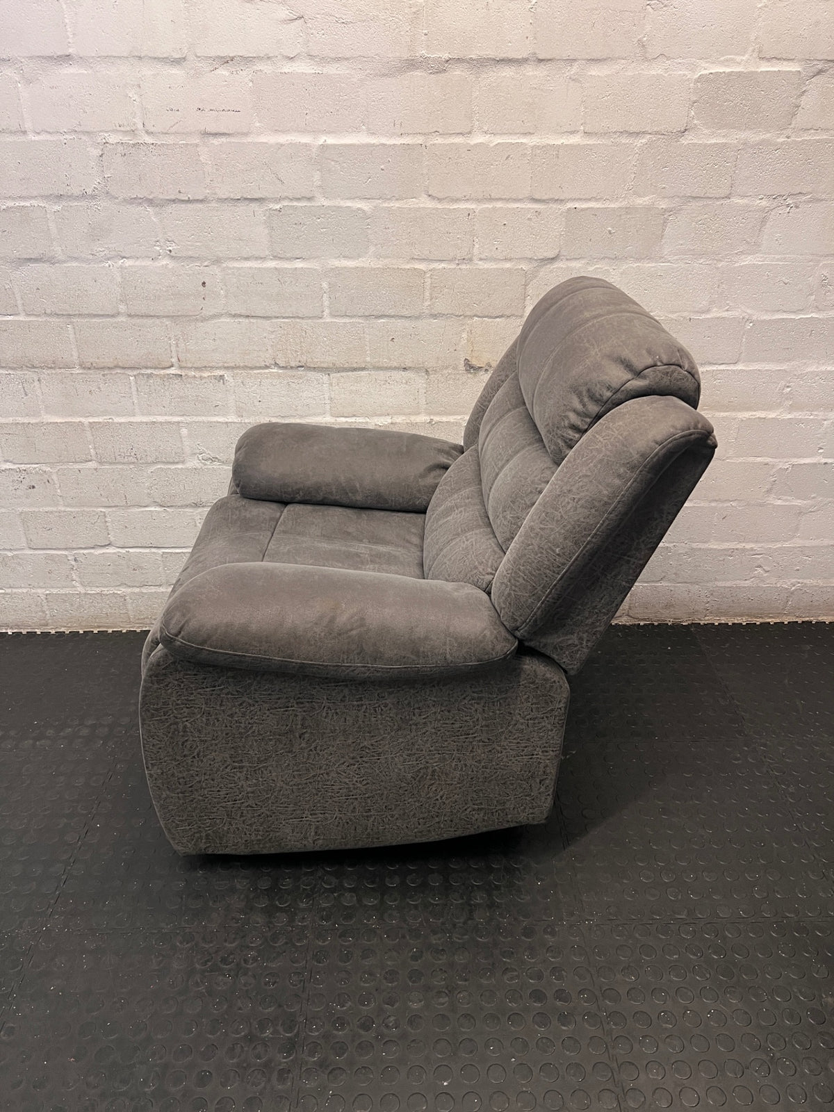 Yaz Grey Upholstered Recliner Armchair — Used; Fair Condition – condition detail