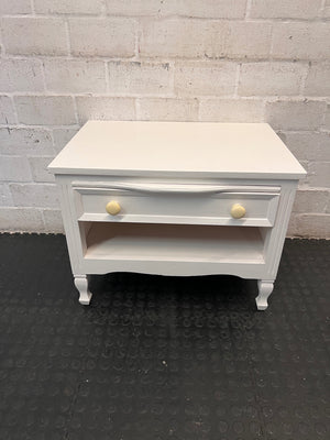 White Side Cabinet with Drawer and Open Shelf — Good Working Order – main front view