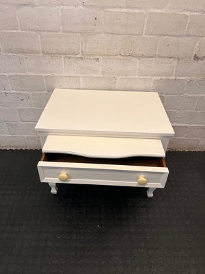 White Side Cabinet with Drawer and Open Shelf — Good Working Order – side view