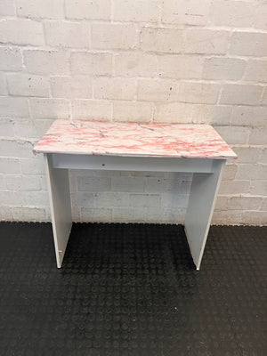 White Office Desk with Marble Pattern Top — Damaged Surface and Fair Condition – condition detail