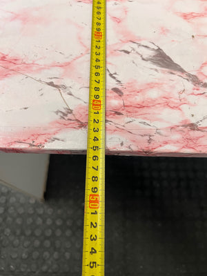 White Office Desk with Marble Pattern Top — Damaged Surface and Fair Condition – depth measurement