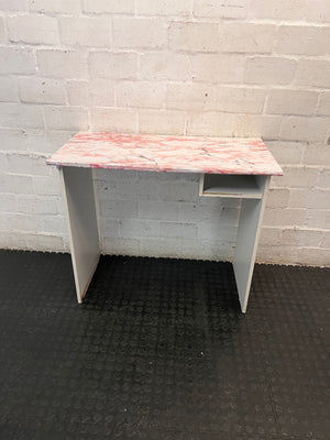 White Office Desk with Marble Pattern Top — Damaged Surface and Fair Condition – main front view