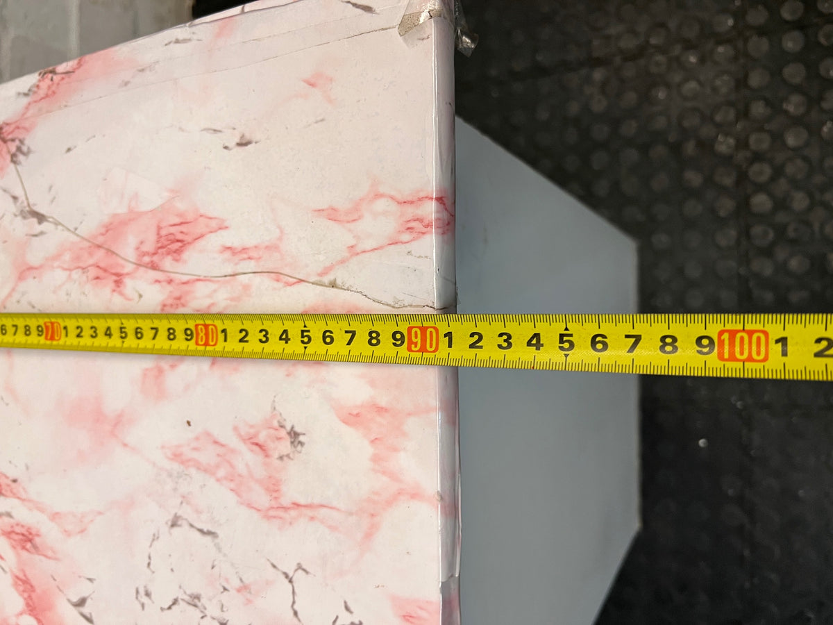 White Office Desk with Marble Pattern Top — Damaged Surface and Fair Condition – width measurement