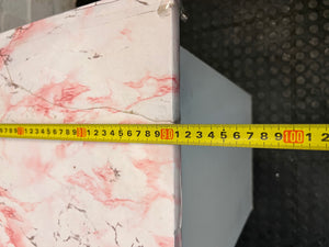 White Office Desk with Marble Pattern Top — Damaged Surface and Fair Condition – width measurement
