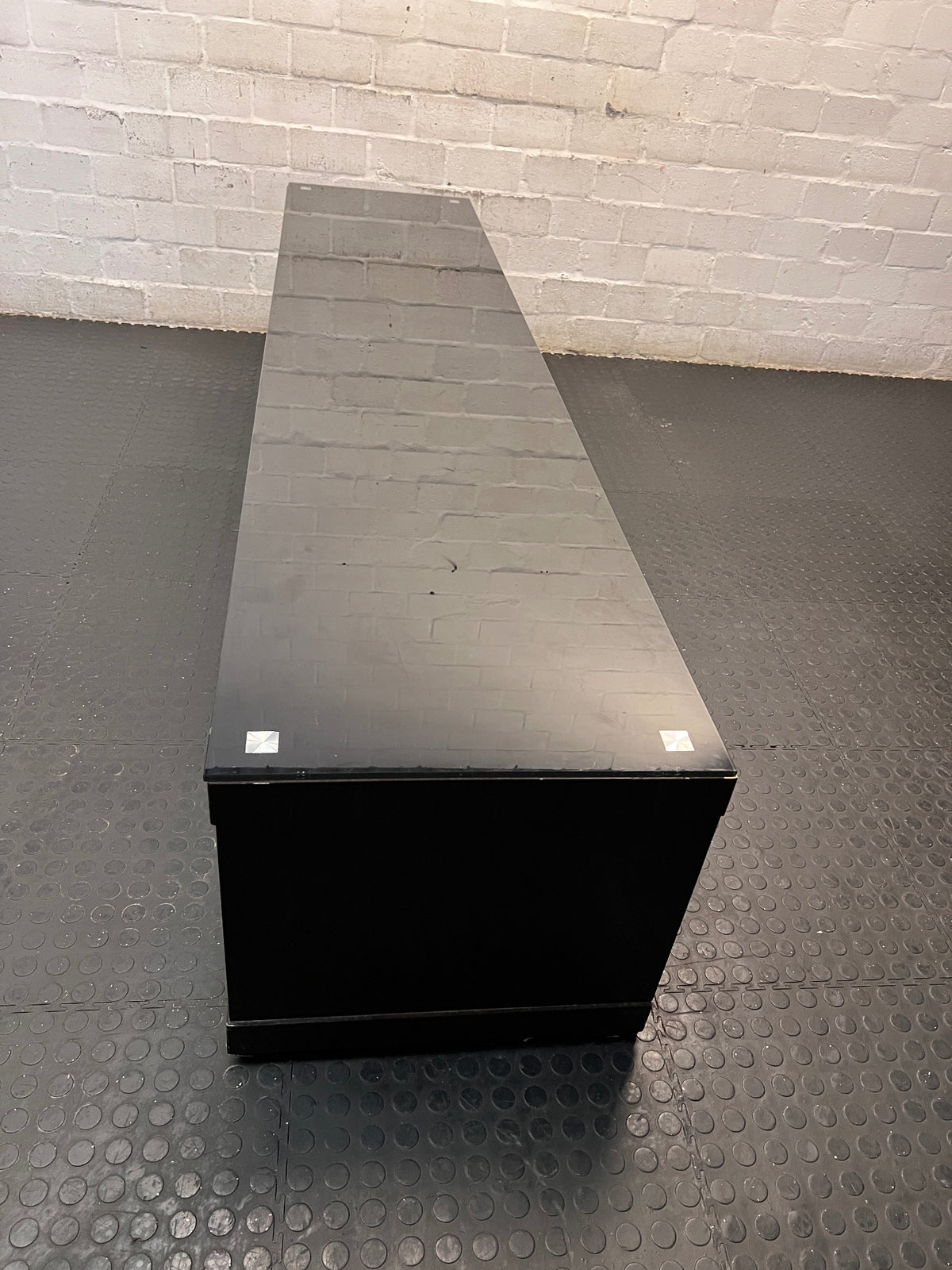 Sleek Black Glass-Top TV Unit with Storage — Good Working Order – condition detail