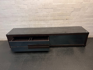 Sleek Black Glass-Top TV Unit with Storage — Good Working Order – side view