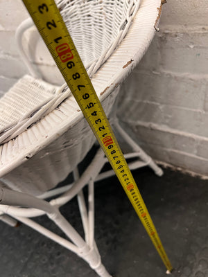 White Woven Wicker Armchair — Wicker Back Coming Undone – height measurement