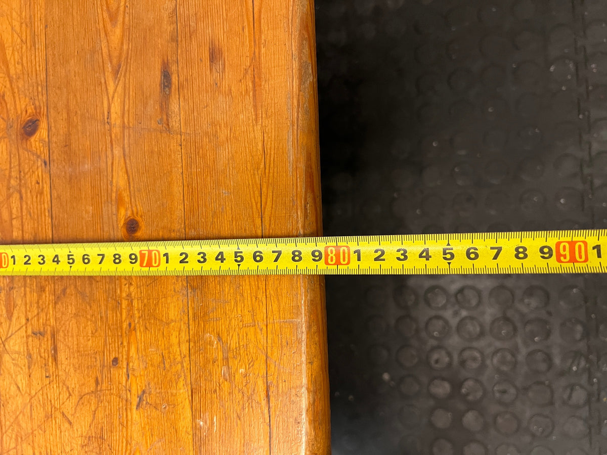 Rustic Wooden Coffee Table with Turned Legs — Surface Scratches and Water Stain on Top – depth measurement