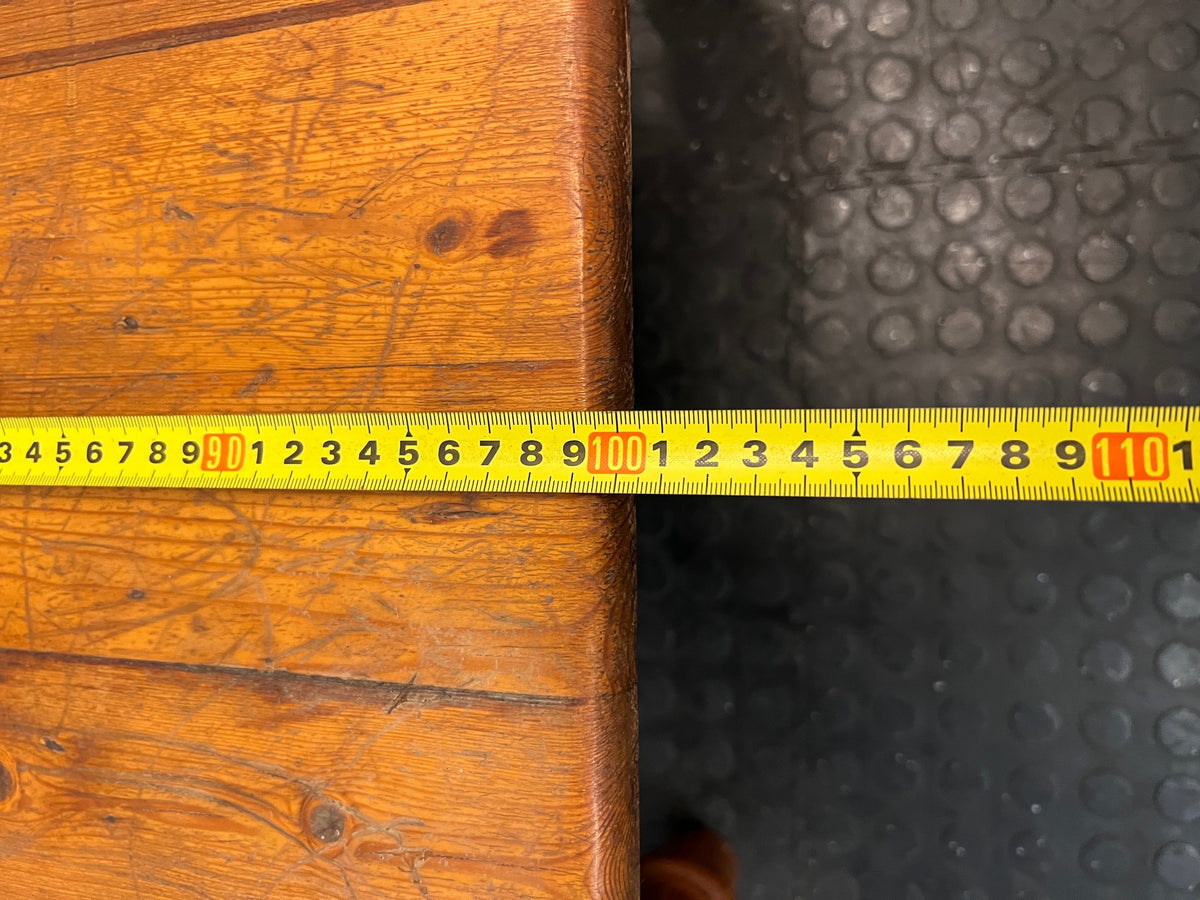 Rustic Wooden Coffee Table with Turned Legs — Surface Scratches and Water Stain on Top – width measurement