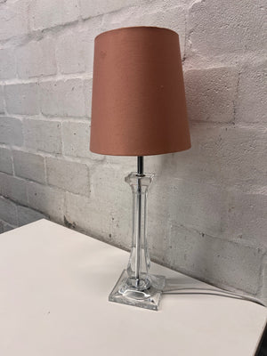 Tapered Acrylic Pedestal Table Lamp with Rust Shade – back view