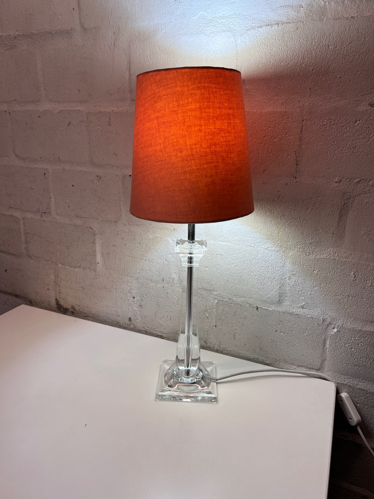 Tapered Acrylic Pedestal Table Lamp with Rust Shade – main front view