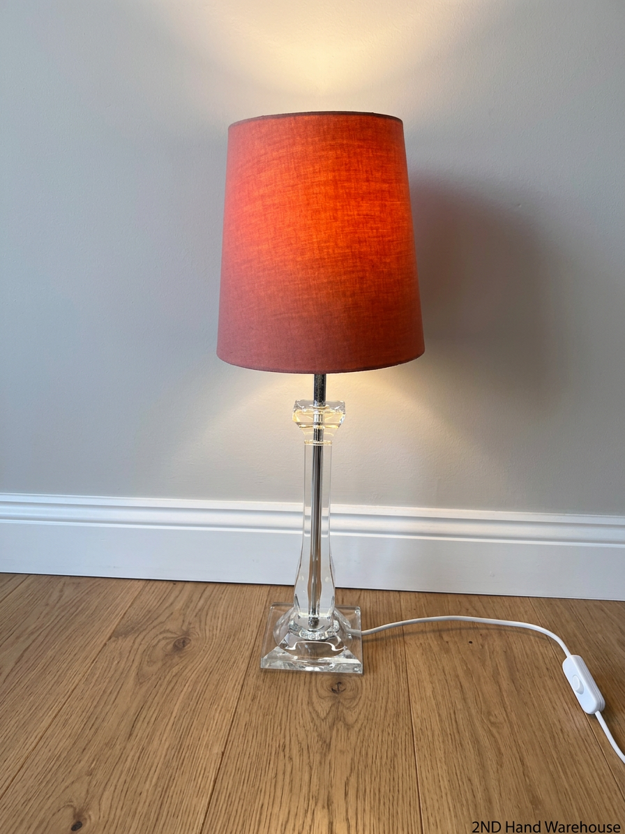 Tapered Acrylic Pedestal Table Lamp with Rust Shade – styled product image