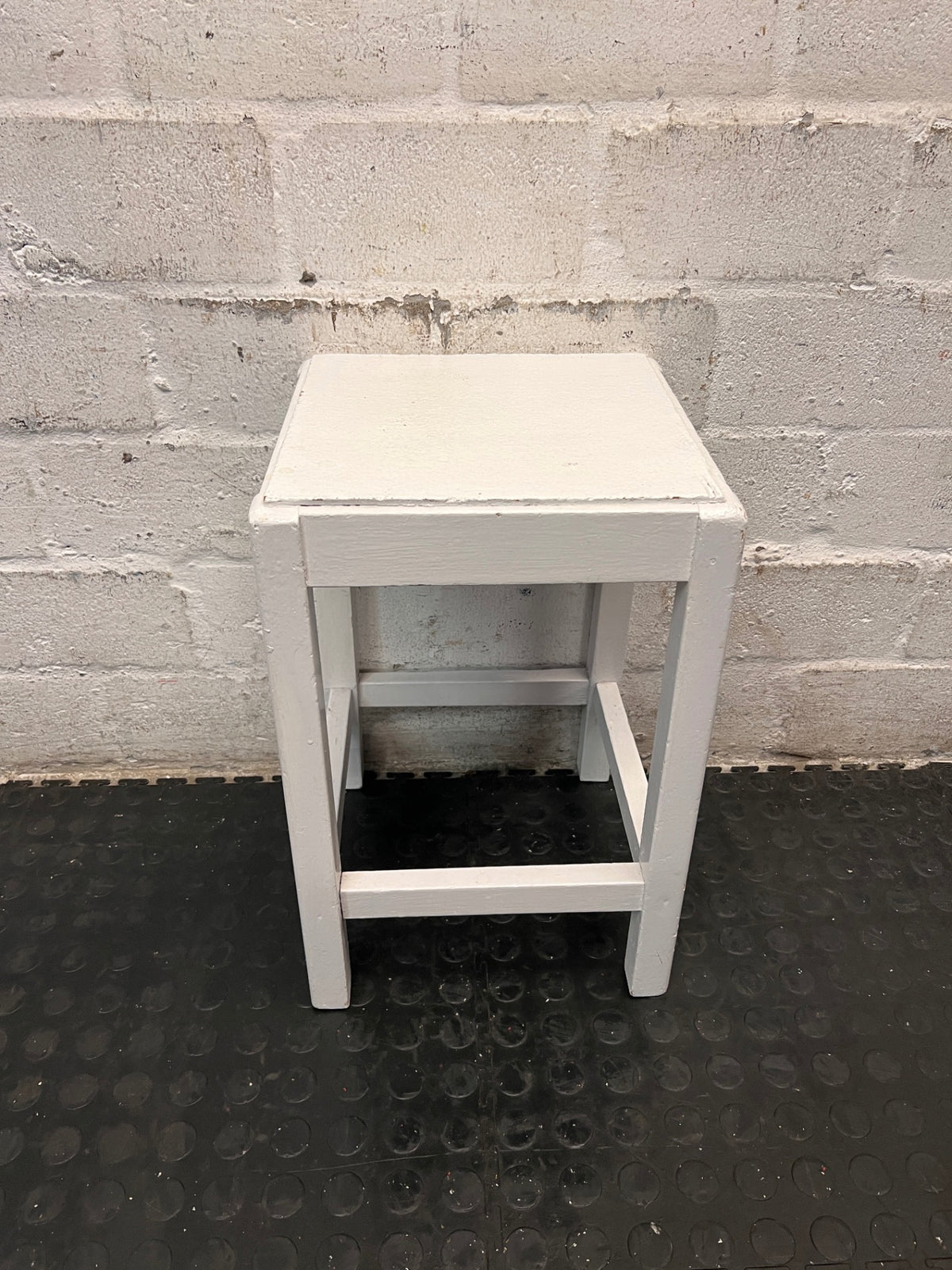 Compact White Wooden Side Table — Well Used Condition – top view