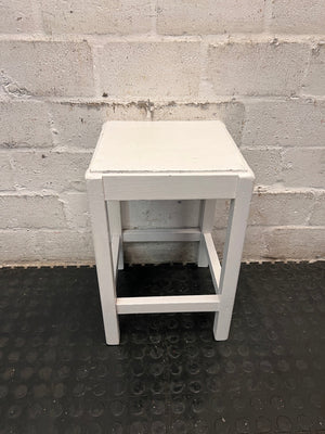 Compact White Wooden Side Table — Well Used Condition – top view