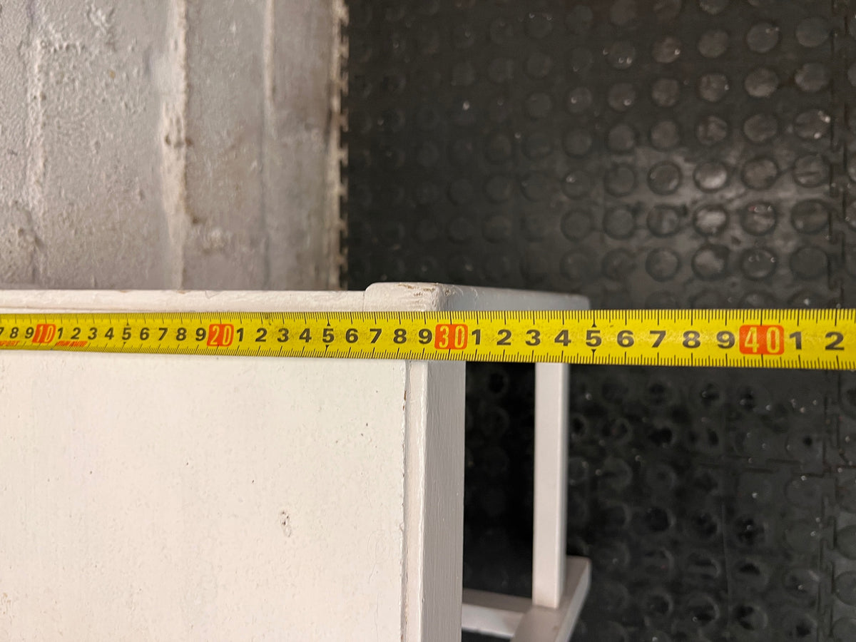 Compact White Wooden Side Table — Well Used Condition – width measurement