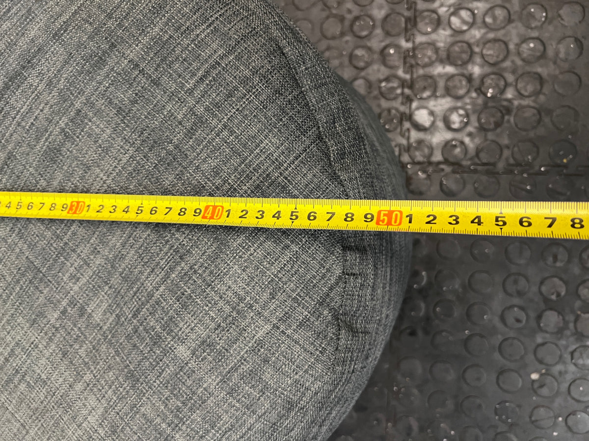Textured Grey Round Puffed Ottoman — Clean Condition – depth measurement