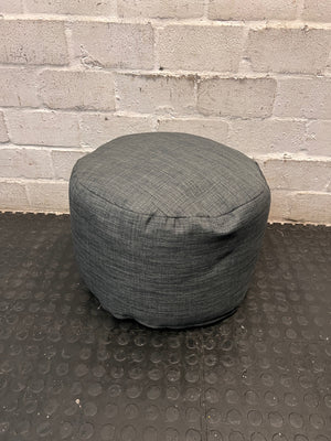 Textured Grey Round Puffed Ottoman — Clean Condition – main front view