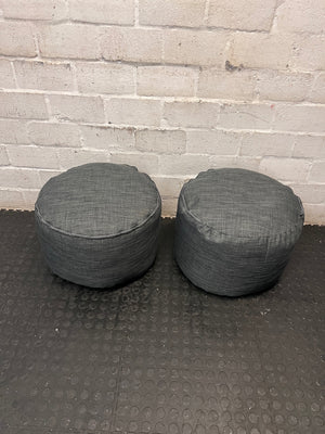 Textured Grey Round Puffed Ottoman — Clean Condition – side view