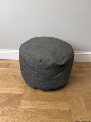Textured Grey Round Puffed Ottoman — Clean Condition – styled product image
