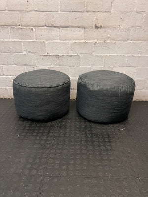 Textured Grey Round Puffed Ottoman — Clean Condition – top view