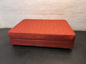 Patterned Red Double Bed Base Set — Good Used Condition – back view
