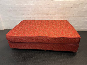 Patterned Red Double Bed Base Set — Good Used Condition – side view