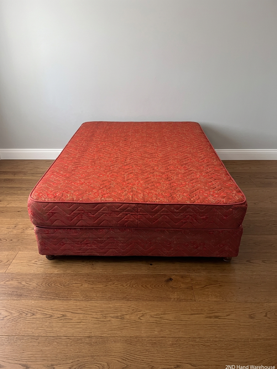 Patterned Red Double Bed Base Set — Good Used Condition – styled product image