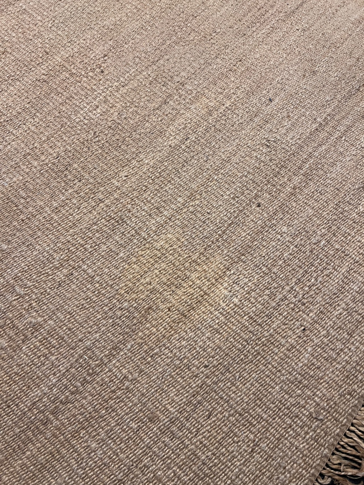 Large Natural Woven Coir Rug with Fringed Edge — Well Used and Very Dusty – back view