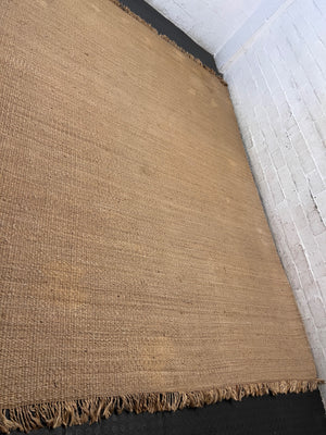 Large Natural Woven Coir Rug with Fringed Edge — Well Used and Very Dusty – condition detail