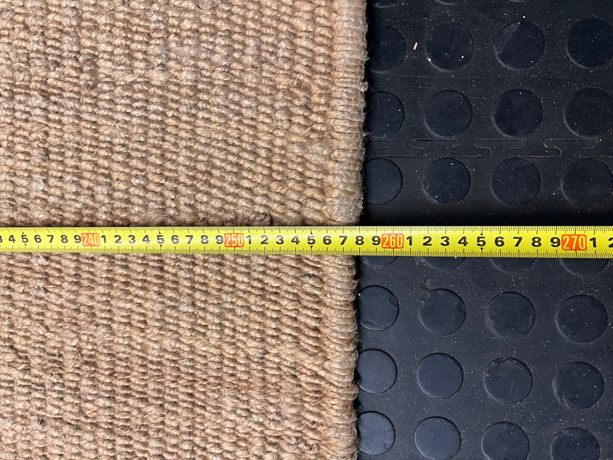 Large Natural Woven Coir Rug with Fringed Edge — Well Used and Very Dusty – depth measurement