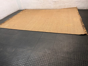 Large Natural Woven Coir Rug with Fringed Edge — Well Used and Very Dusty – side view